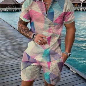 Men's Polo Short Sleeve T Shirt and Shorts Set Summer 2 Piece Outfit Sport Suit